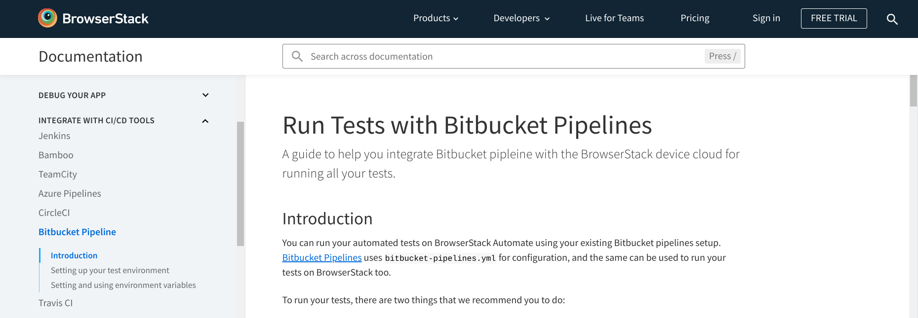 BrowserStack documentation site