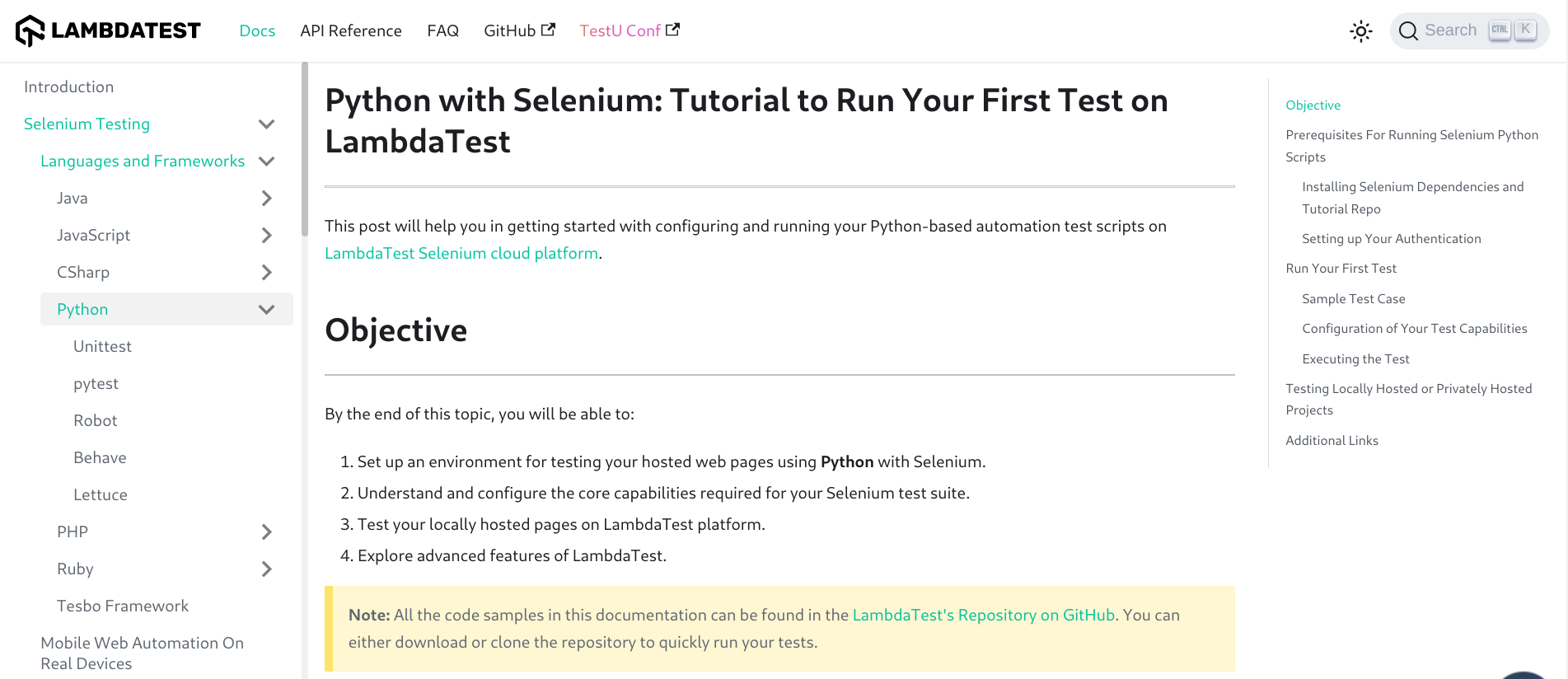 LambdaTest documentation site